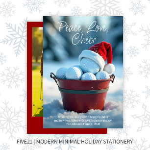 Snowy Red Christmas Golf Ball Bucket Photo Holiday Card