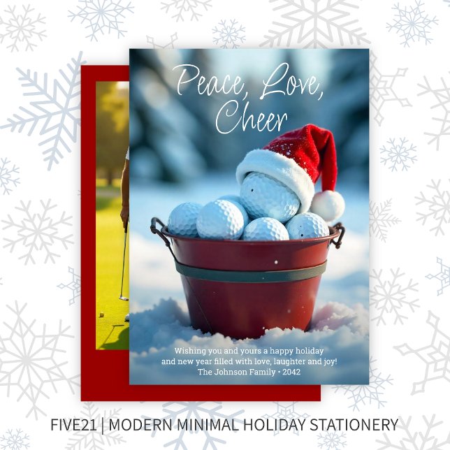 Snowy Red Christmas Golf Ball Bucket Photo Holiday Card (Creator Uploaded)
