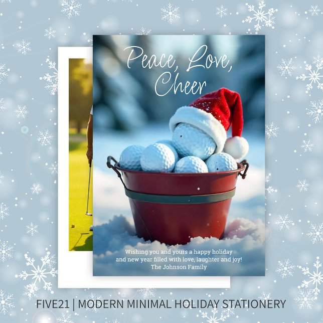 Snowy Red Christmas Golf Ball Bucket Photo Holiday Card (Creator Uploaded)