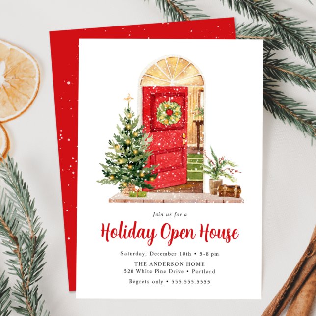Snowy Red Door Holiday Open House Invitation (Creator Uploaded)