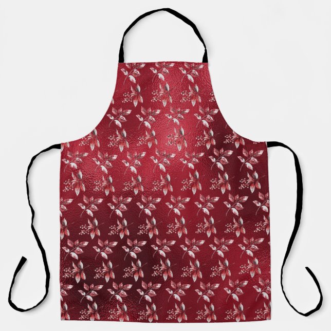 Snowy Red Leaves Christmas Holiday Apron (Front)