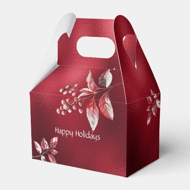 Snowy Red Leaves Christmas Holiday Gift Box (Front Side)