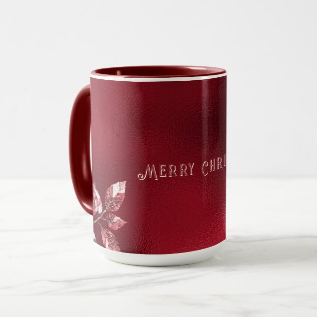 Snowy Red Leaves Christmas Holiday Mug (Front Left)