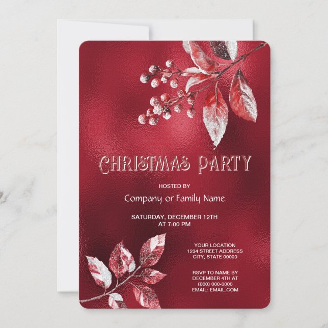 Snowy Red Leaves Christmas Holiday Party Invitation (Front)