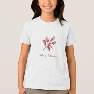 Snowy Red Leaves Christmas Holiday T-Shirt Tri-Blend Shirt
