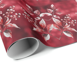 Snowy Red Leaves Christmas Wrapping Paper