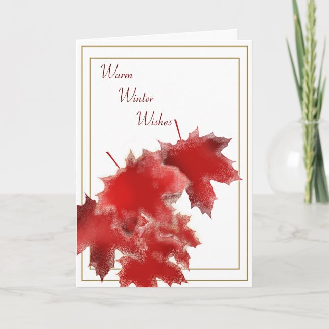 Snowy Red Leaves Holiday Card (Front)