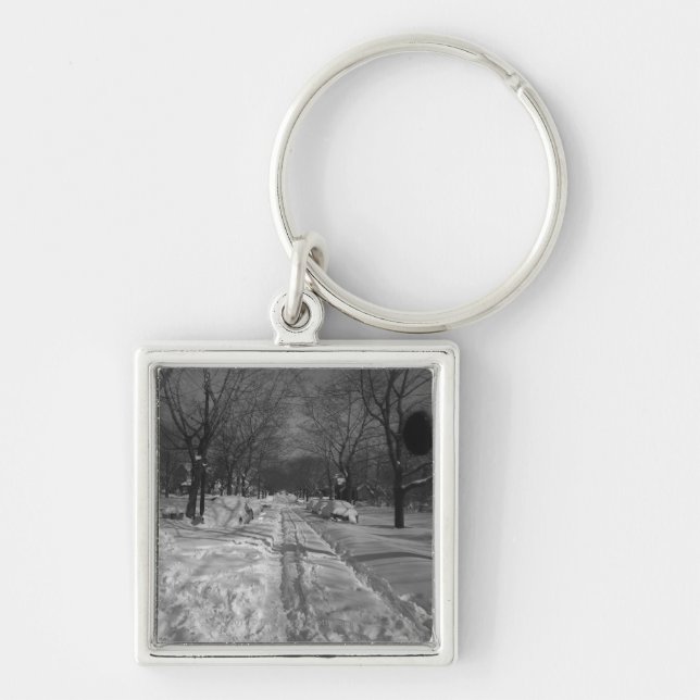 Snowy residential street key ring (Front)