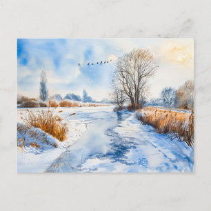 Snowy Riverbank in Winter Havelland Watercolor Postcard