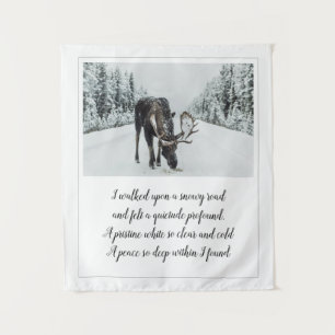 Snowy Road With Moose Winter Poem Tapestry