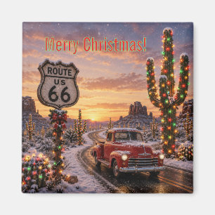 Snowy Route 66 Christmas Fridge Keepsake Magnet