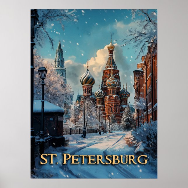 Snowy Russian Charm - St. Petersburg Winter Travel Poster (Front)