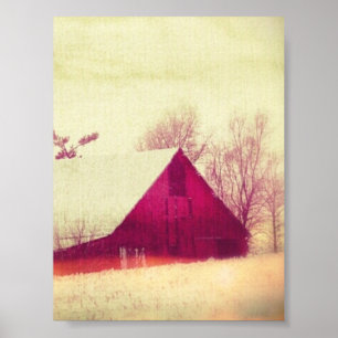 Snowy Rustic Red Winter Barn in Iowa Poster