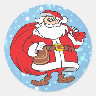 Snowy Santa and his big bag of gifts Classic Round Sticker