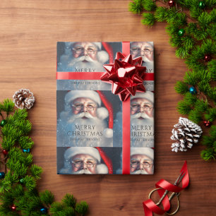 Snowy Santa Merry Christmas Wrapping Paper