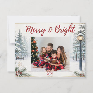 Snowy Scene Christmas Card with Family Photo