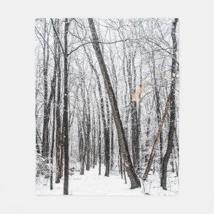 Snowy Scene in Woodland Michigan Fleece Blanket