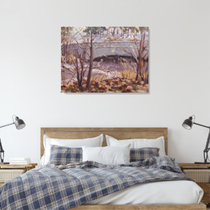 Snowy Scene of Bridge in Forest Park St Louis  Canvas Print