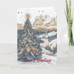 Snowy Scene With Christmas Tree Card