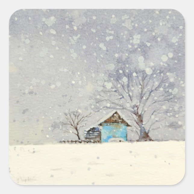 Snowy scenery watercolor sticker (Front)