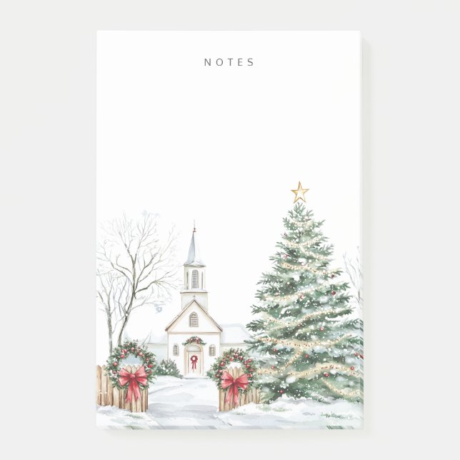 Snowy Scenic Christmas Chapel Church Holiday Post-it Notes (Front)