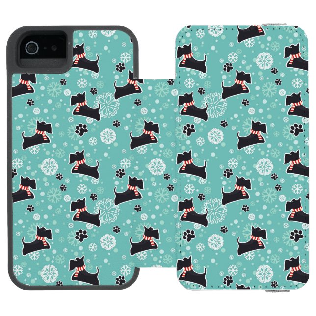 Snowy Scottie Dog Christmas Pattern Incipio iPhone Wallet Case (Folio Open)