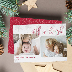 Snowy Script   2 Photo All is Bright Holiday Card