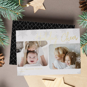 Snowy Script   2 Photo Foil Holiday Card
