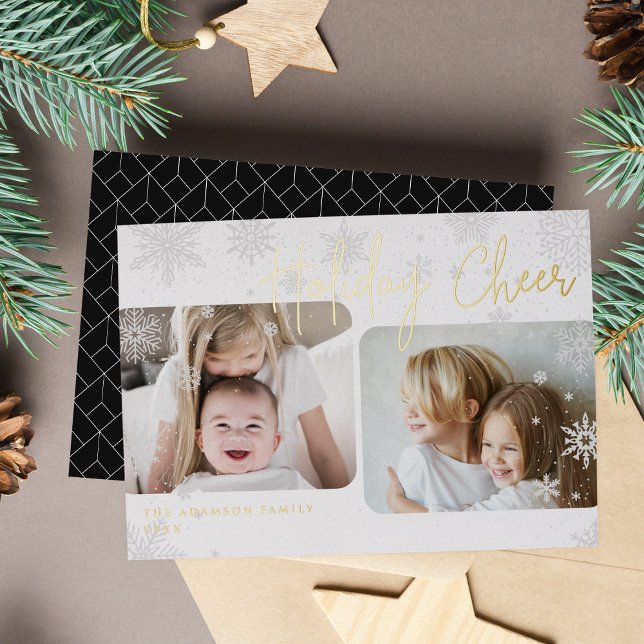 Snowy Script | 2 Photo Foil Holiday Card (Creator Uploaded)