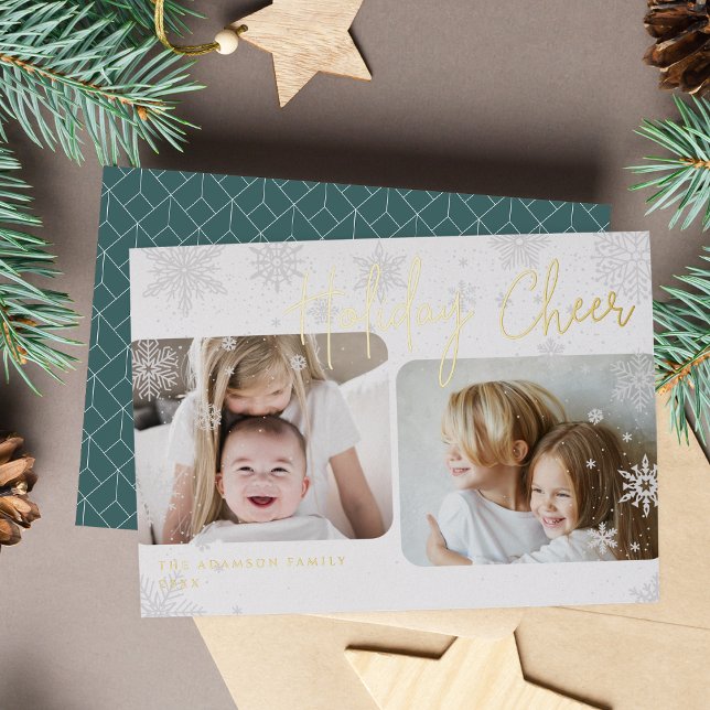 Snowy Script | 2 Photo Foil Holiday Card (Creator Uploaded)