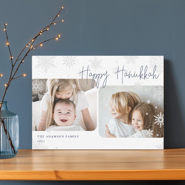 Snowy Script | 2 Photo Happy Hanukkah Holiday Card (Creator Uploaded)