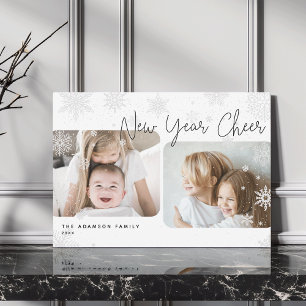 Snowy Script 2 Photo Happy New Year Holiday Card