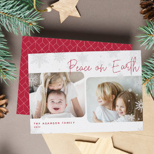 Snowy Script   2 Photo Peace on Earth Holiday Card