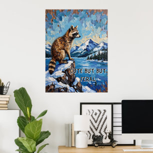 Snowy Serenade: Raccoon's Moonlit Vista Poster