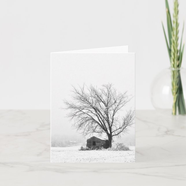 Snowy shed winter scene blank notecard. thank you card (Front)