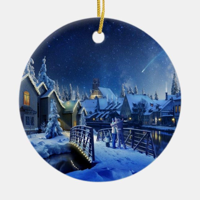 Snowy Shooting Star Ceramic Tree Decoration (Front)