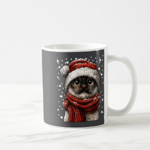 Snowy Siamese Cat With Snow Santa Hat Winter Chris Coffee Mug