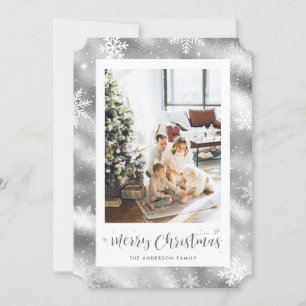 Snowy Silver Foil Photo Merry Christmas Cards