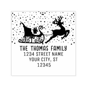 Snowy Sleigh & Reindeer Christmas Name Address Self-inking Stamp