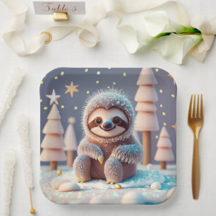 Snowy Sloth's Winter Wonderland Paper Plate