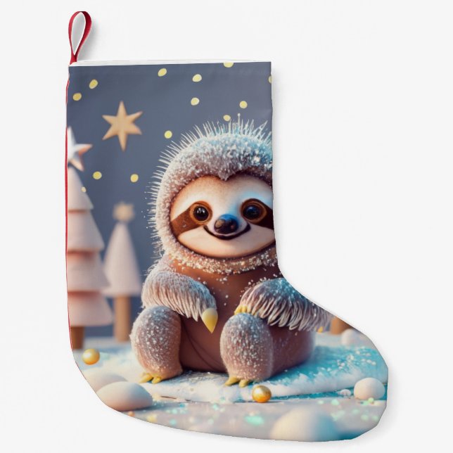 Snowy Sloth's Winter Wonderland Small Christmas Stocking (Front)