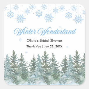 Snowy Snowflakes Winter Wonderland Bridal Shower Square Sticker