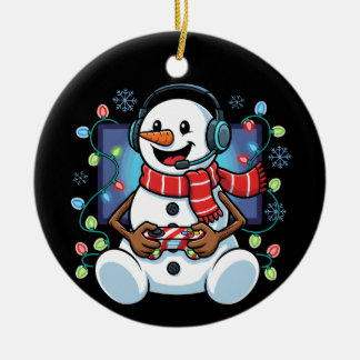 Snowy Snowman Gamer Ceramic Tree Decoration