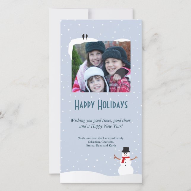 Snowy Snowman Holiday Photo Card (Front)