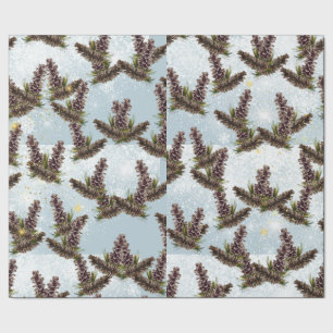 snowy sparkles, pine cones  wrapping paper