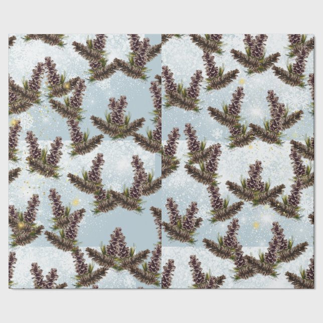 snowy sparkles, pine cones  wrapping paper (Seam)