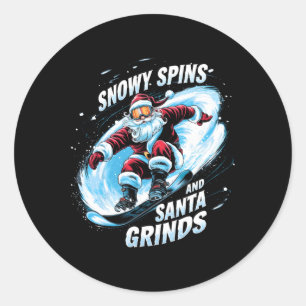 Snowy Spins Santa Grinds Snowboarder Christmas Sno Classic Round Sticker