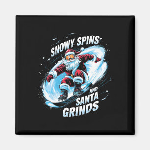 Snowy Spins Santa Grinds Snowboarder Christmas Sno Magnet
