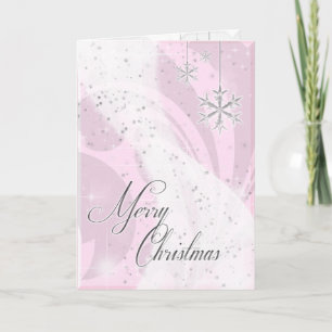 Snowy Star Ribbon (pink) Holiday Card
