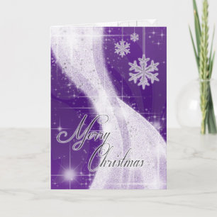 Snowy Star Ribbon (purple) Holiday Card